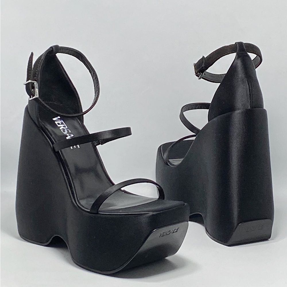 Versace 3 Strap Satin Platform Wedge Sandals size 37